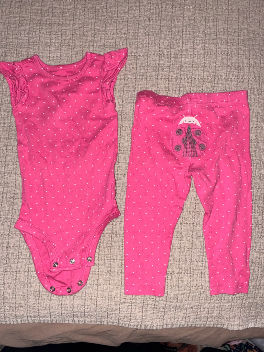 Carter's Hot Pink Polka Dot One-Piece Romper with Ladybug Applique